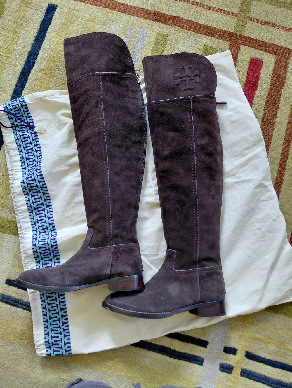 Tory Burch over the knee brown leather Simone boots & dust bag Womens 5.5